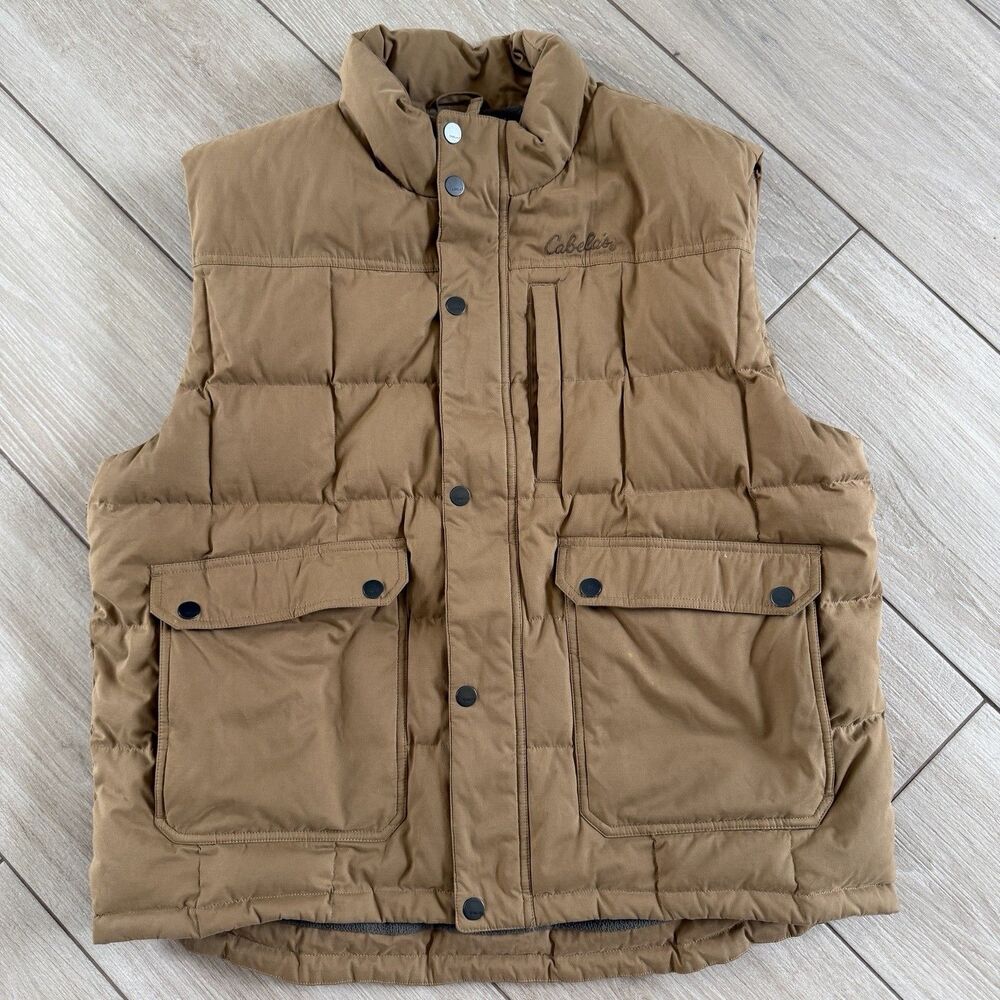Cabela's Down Puffer Vest Mens Size XL Tan Brown Quilted Hunting Outdoors